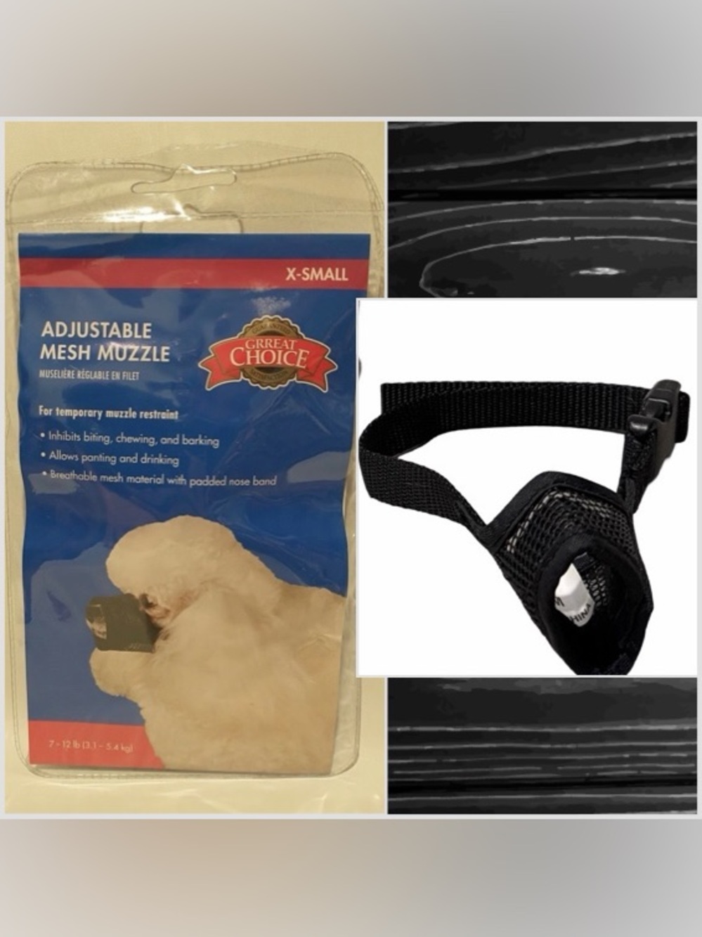 Great Choice Adjustable Mesh Dog Muzzle - Black - X-Small 7-12 lb